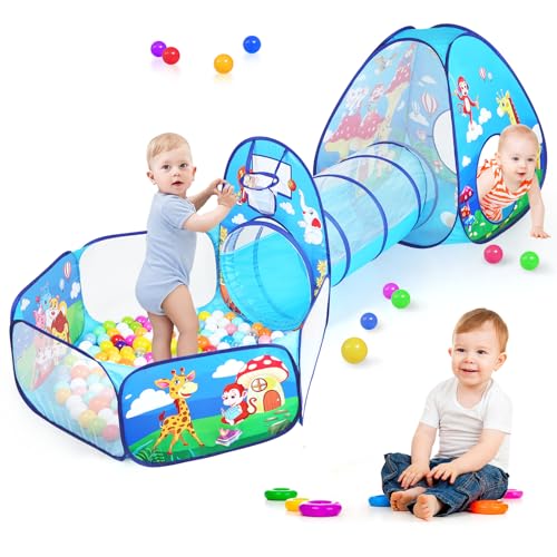 GeerWest 3 in 1 Kids Play Tent for Toddler with Baby Ball Pit and Play Tunnel Children Indoor Outdoor Playhouse with Climbing Tunnel Toy for Toddlers Boys and Girls Best Birthday Gifts 3pc Jungle Ball Pit - Image 1