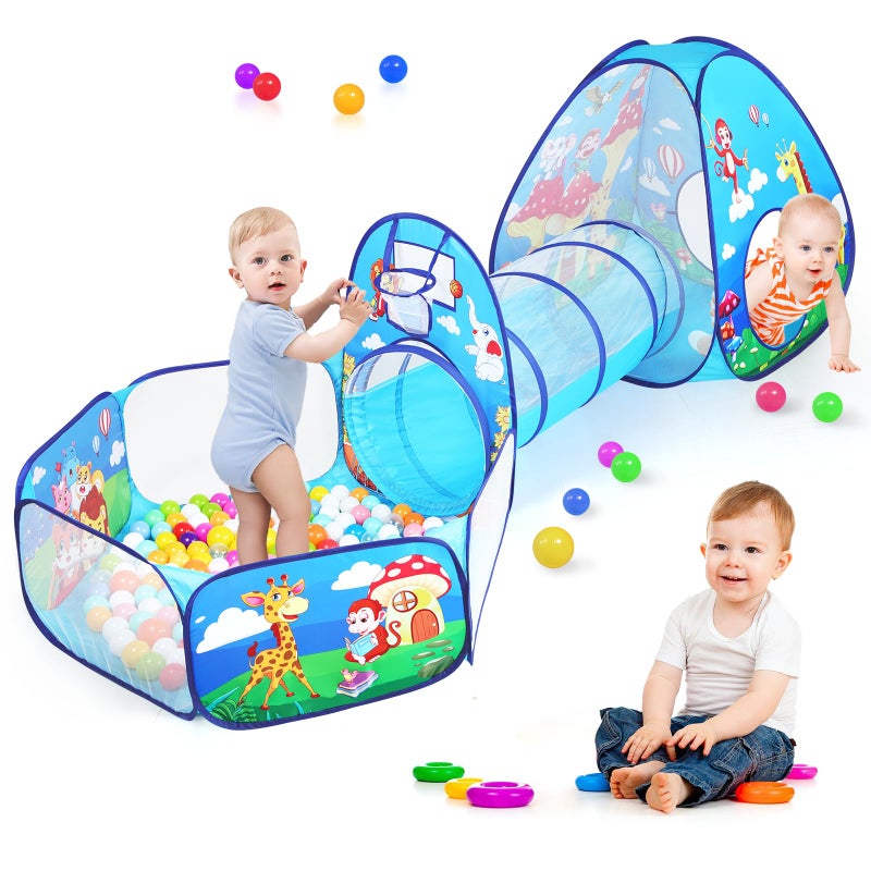 GeerWest 3 in 1 Kids Play Tent for Toddler with Baby Ball Pit and Play Tunnel Children Indoor Outdoor Playhouse with Climbing Tunnel Toy for Toddlers Boys and Girls Best Birthday Gifts 3pc Jungle Ball Pit - Image 3