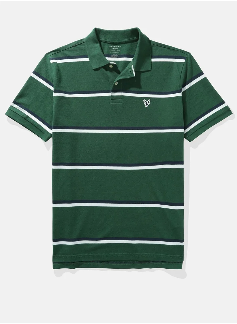 American Eagle Striped Logo Polo Shirt
