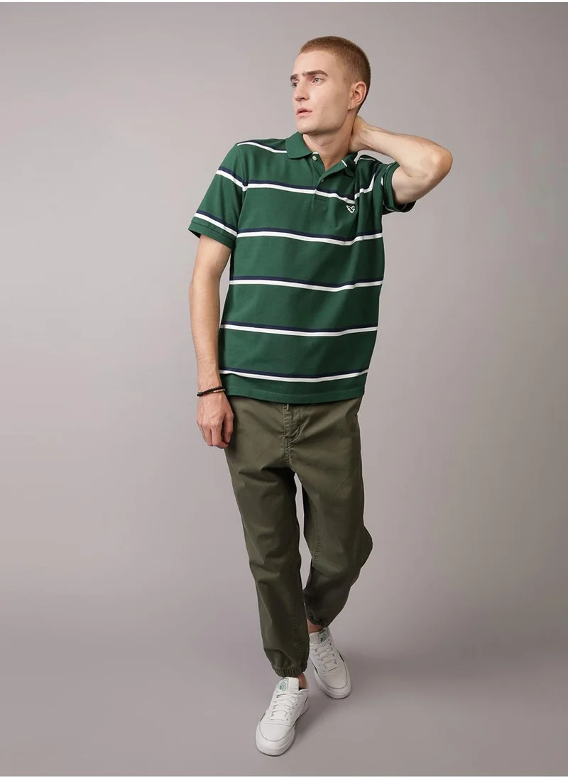 American Eagle Striped Logo Polo Shirt