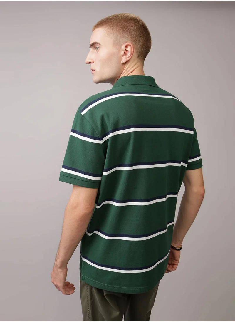 American Eagle Striped Logo Polo Shirt