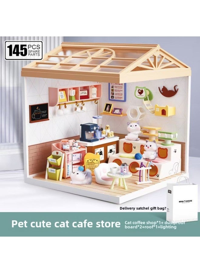 Small Town Diary Miniature Scene Puzzle Building Blocks Diy Model Toy Hut Children's Gift Ornaments Living Room Room-Color:807 Small Town Diary Cat Shop - Image 1