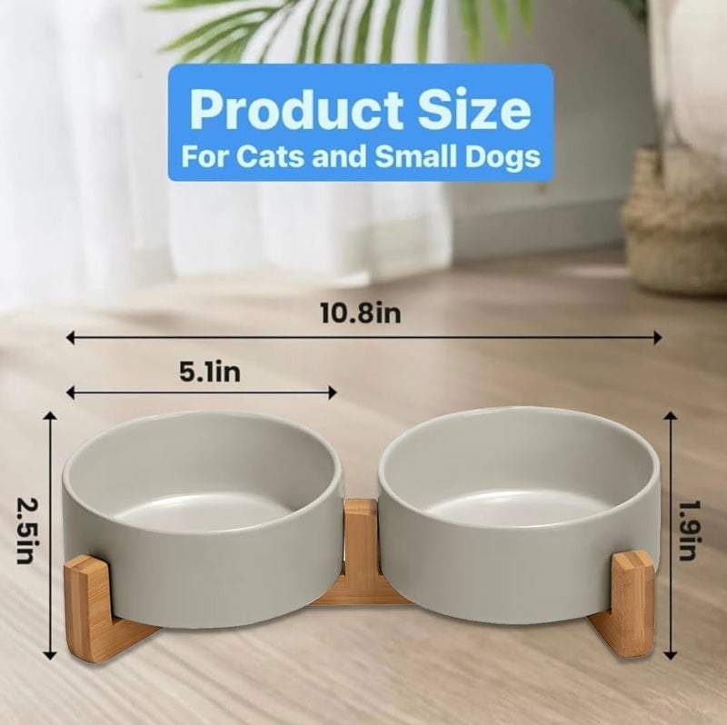 PAWSOME Ceramic Cat and Small Dog Bowl Set â€“ Modern Indoor Small Size Pet Food and Water Bowls with Wood Stand â€“ Non Slip Puppy Sized Feeding Station with Double Dishes (Gray) - Image 3