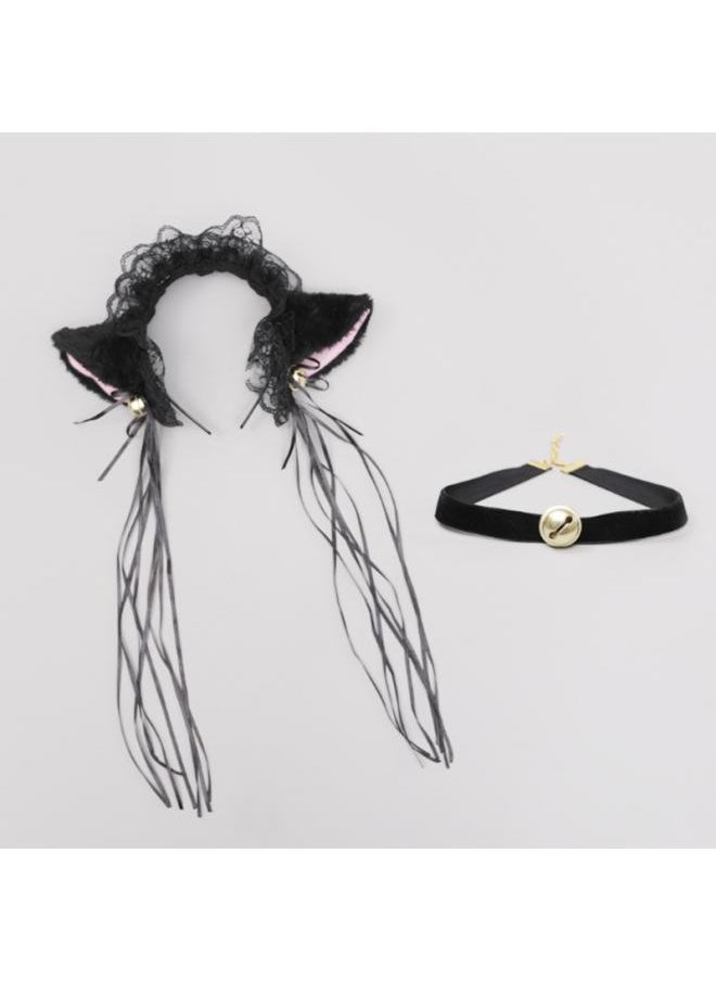 Generic A Generation Of Hair Hand Lolita Accessories Fox Ears Cat Ears Hairband Lace Bow Bell Collar Set 
