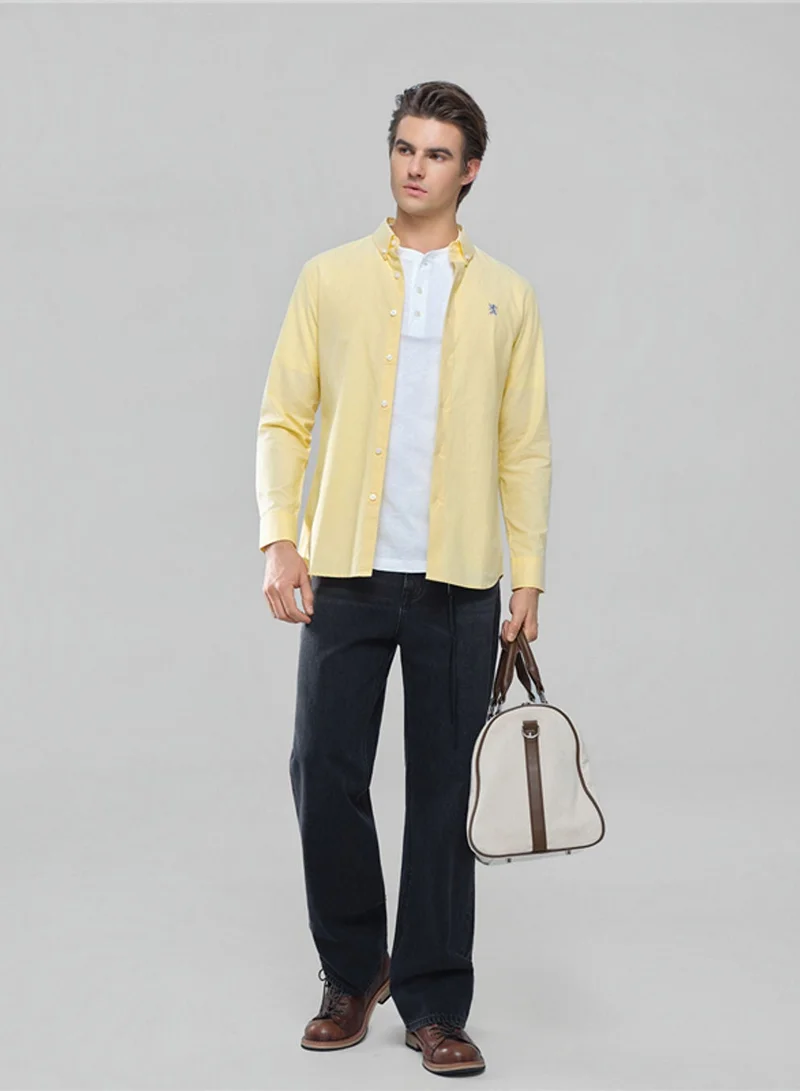 جيوردانو Men’s Cotton Slim Oxford Shirt with Embroidery