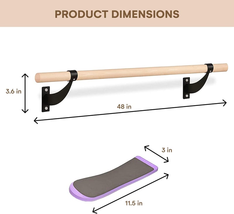 flybold Wall-Mounted Ballet Barre with Turning Board and Premium Wooden Bar - Home Workout and Dance Equipment - Rust, No Wobble - 4ft, 1.5ft Diameter - Multiple Colors - Image 3