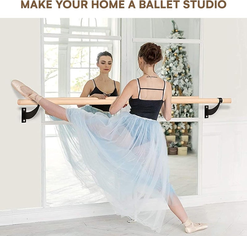 flybold Wall-Mounted Ballet Barre with Turning Board and Premium Wooden Bar - Home Workout and Dance Equipment - Rust, No Wobble - 4ft, 1.5ft Diameter - Multiple Colors - Image 2