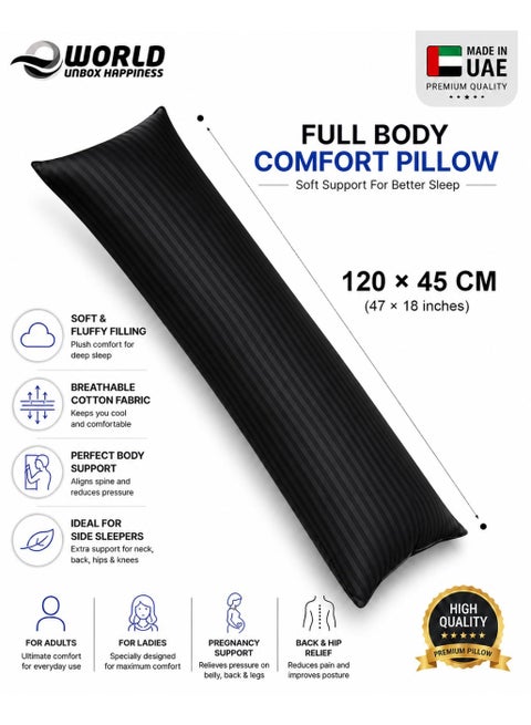 Premium Full Body Pillow for Adults, Ultra-Smooth Polyester Fiber, Breathable & Ideal for Side Sleepers, with Ultra-Soft Cotton Cover, Available in Multiple Colors, 120x45 cm