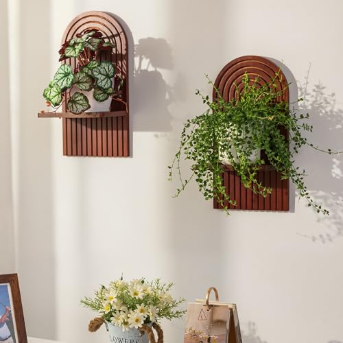 Walasis Mid Century Modern Decor Walnut Boho Floating Shelves Arched Wall Decor for Bathroom Bedroom Living Room Nursery - Image 1
