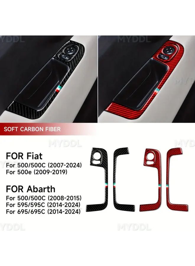 Red Carbon Fiber Car Window Lift Panel Trim Kit for Fiat 500 2007 2024 - Image 1