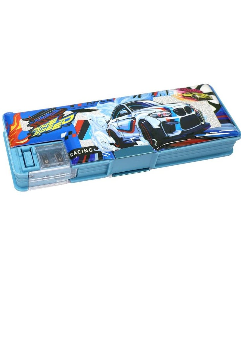 ROCO Hard Pencil Case Race Car · 2 Compartment · Blue - Image 1