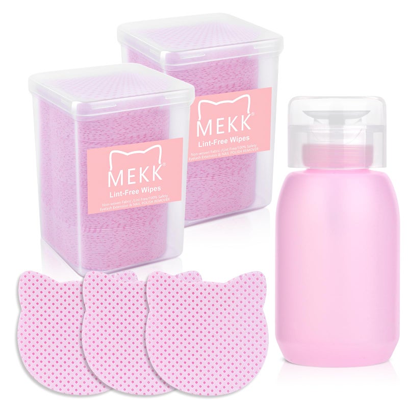 MEKK Lint Free Nail Wipes with Acetone Dispenser Set 400PCS Cat-Shaped Lint Free Wipes with 200ml Anti-Corrosion Empty Push Down Pump Dispenser Bottle for Acetone,Alcohol,Nail Polish Remover,ect - Image 1