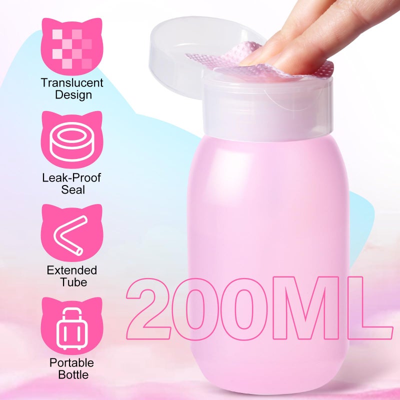MEKK Lint Free Nail Wipes with Acetone Dispenser Set 400PCS Cat-Shaped Lint Free Wipes with 200ml Anti-Corrosion Empty Push Down Pump Dispenser Bottle for Acetone,Alcohol,Nail Polish Remover,ect - Image 2
