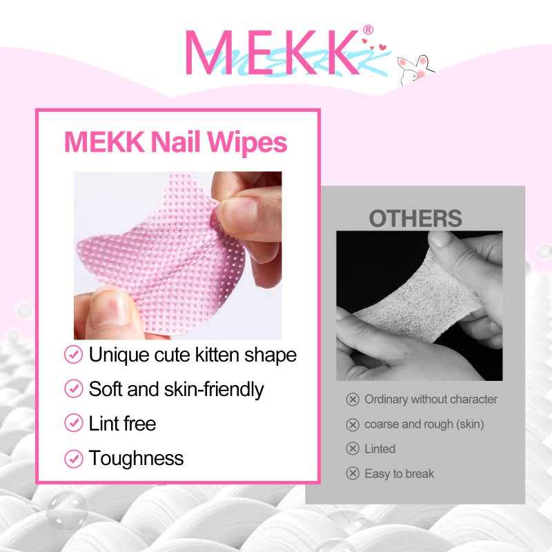 MEKK Lint Free Nail Wipes with Acetone Dispenser Set 400PCS Cat-Shaped Lint Free Wipes with 200ml Anti-Corrosion Empty Push Down Pump Dispenser Bottle for Acetone,Alcohol,Nail Polish Remover,ect - Image 4