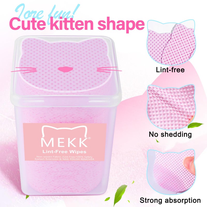 MEKK Lint Free Nail Wipes with Acetone Dispenser Set 400PCS Cat-Shaped Lint Free Wipes with 200ml Anti-Corrosion Empty Push Down Pump Dispenser Bottle for Acetone,Alcohol,Nail Polish Remover,ect - Image 3