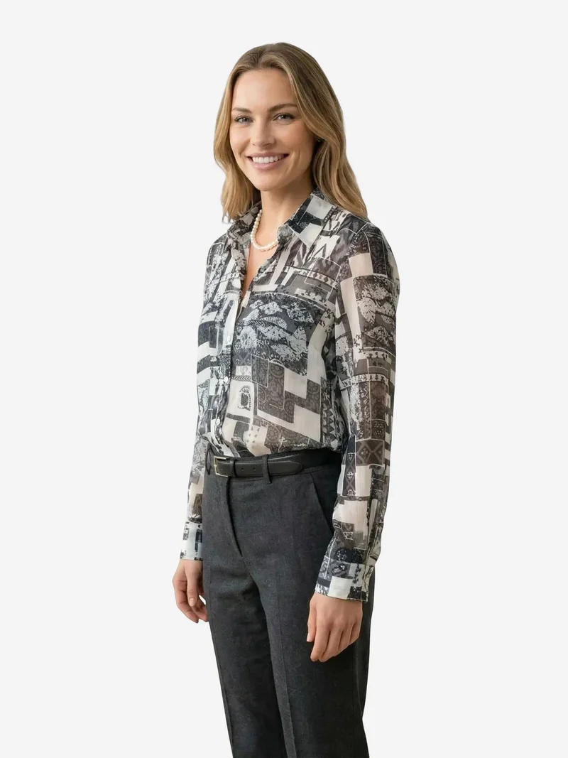 MY FASHION MY FASHION Geometric Pattern Button-Up Shirt