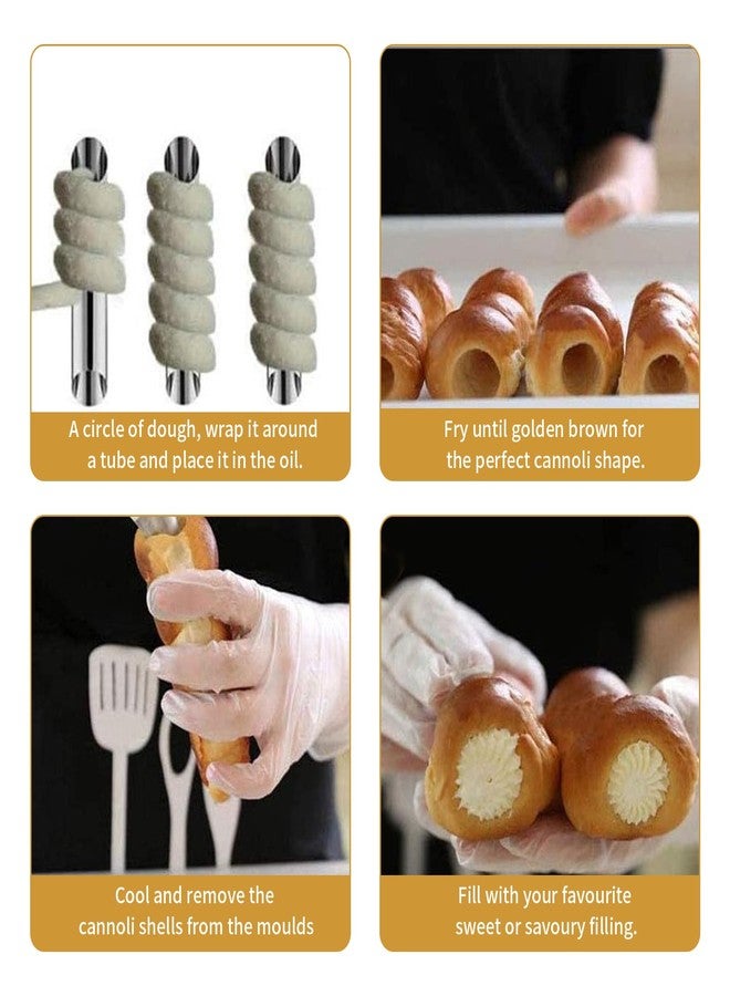 JIELUO Cannoli Tubes,20PCS Stainless Steel Screw Croissant Mold with Brush, 5 inch Conical Tube Cone Roll Moulds Spiral Pastry Cream Horn Cake Bread Mold for Cannoli Tubes Croissant Baking - Image 4