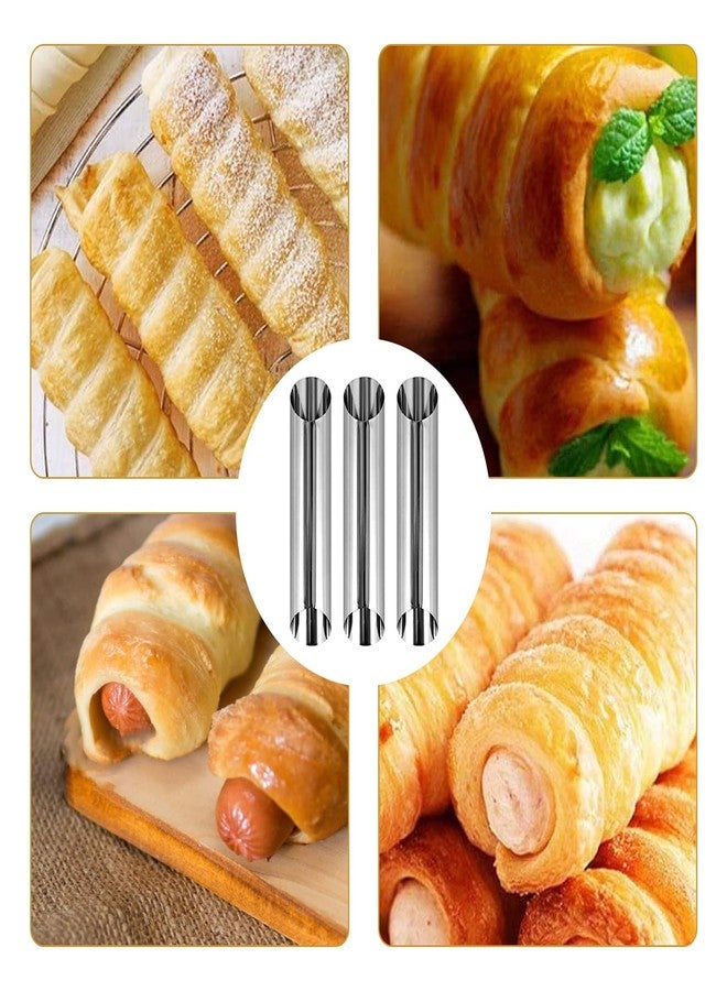 JIELUO Cannoli Tubes,20PCS Stainless Steel Screw Croissant Mold with Brush, 5 inch Conical Tube Cone Roll Moulds Spiral Pastry Cream Horn Cake Bread Mold for Cannoli Tubes Croissant Baking - Image 3