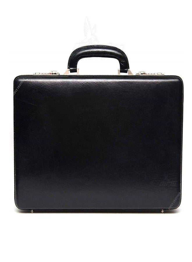 Hifly Leather Briefcase for Men - Unisex - Pondi Two Tone Leather - Hard Briefcase - Office Bag - Leather Accessories - 3 Digit Combo Lock - Leather Suitcase - 15.6" Laptop Briefcase - Luggage - Black - Image 1