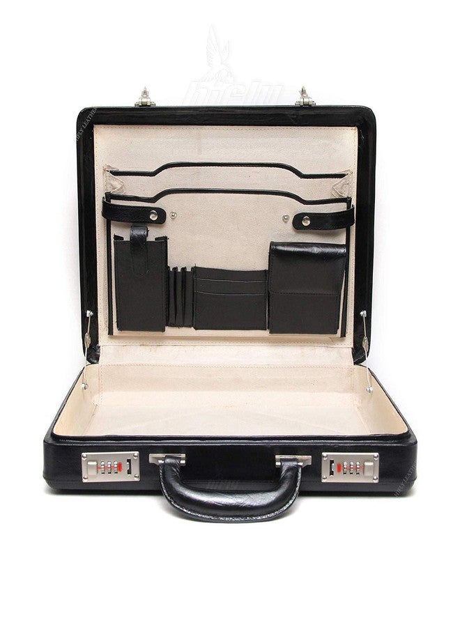 Hifly Leather Briefcase for Men - Unisex - Pondi Two Tone Leather - Hard Briefcase - Office Bag - Leather Accessories - 3 Digit Combo Lock - Leather Suitcase - 15.6" Laptop Briefcase - Luggage - Black - Image 5