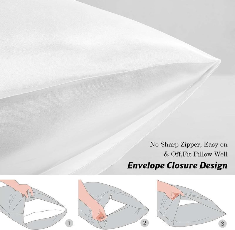 Rylan Pillow Cover RYLAN Satin Silk Pillow Cover for Hair and Skin 2 Piece with 3 Piece |Silk Pillow Covers with Envelope Closure end Design|Silk Pillow Cases 600 TC (White) - Image 4