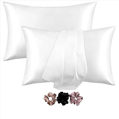 Rylan Pillow Cover RYLAN Satin Silk Pillow Cover for Hair and Skin 2 Piece with 3 Piece |Silk Pillow Covers with Envelope Closure end Design|Silk Pillow Cases 600 TC (White) - Image 1
