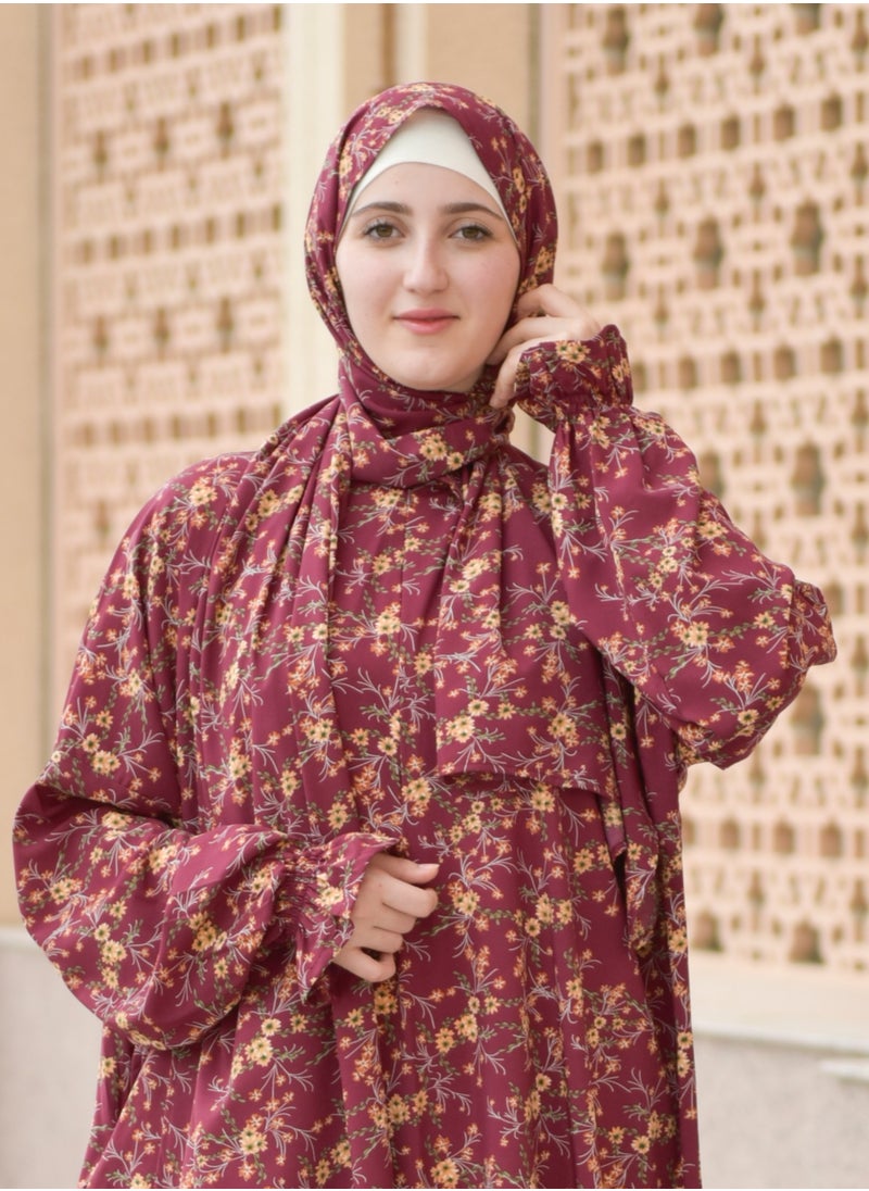  داماس كولكشن - اسدال الصلاة  بالوشاح المتصل قطعة واحدة  من الكريب - عباية الصلاة بالوشاح -ملابس الصلاة قطعة واحدة -عباية اسلامية بالوشاح-طقم صلاة بالوشاح المتصل قطعة واحدة من الكريب . - Image 1