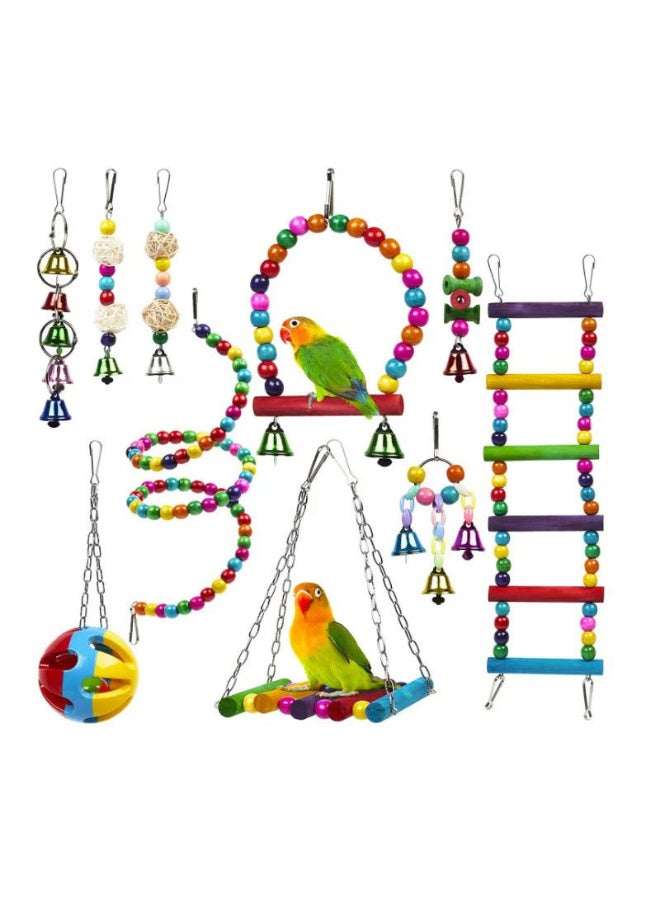 Bird toy set, bird supplies, bite, pull, relieve boredom, bird toy, cloud ladder, swing, parrot toy(10 PCS)