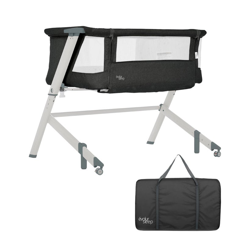 Evolur Stellar Bassinet and Bedside Sleeper Easy to Fold and Carry Lightweight and Portable Baby Bassinet Height Adjustable Mattress Pad Included Black