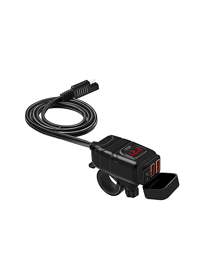 PROMASS Motorcycle Charger SAE to USB Car Charger Adapter, Dual USB Fast Charger and 12V Voltmeter with Independent On/Off Power Switch and 10A Fuse Fast Charging Kit for Phone, GPS, Tablet - Image 2