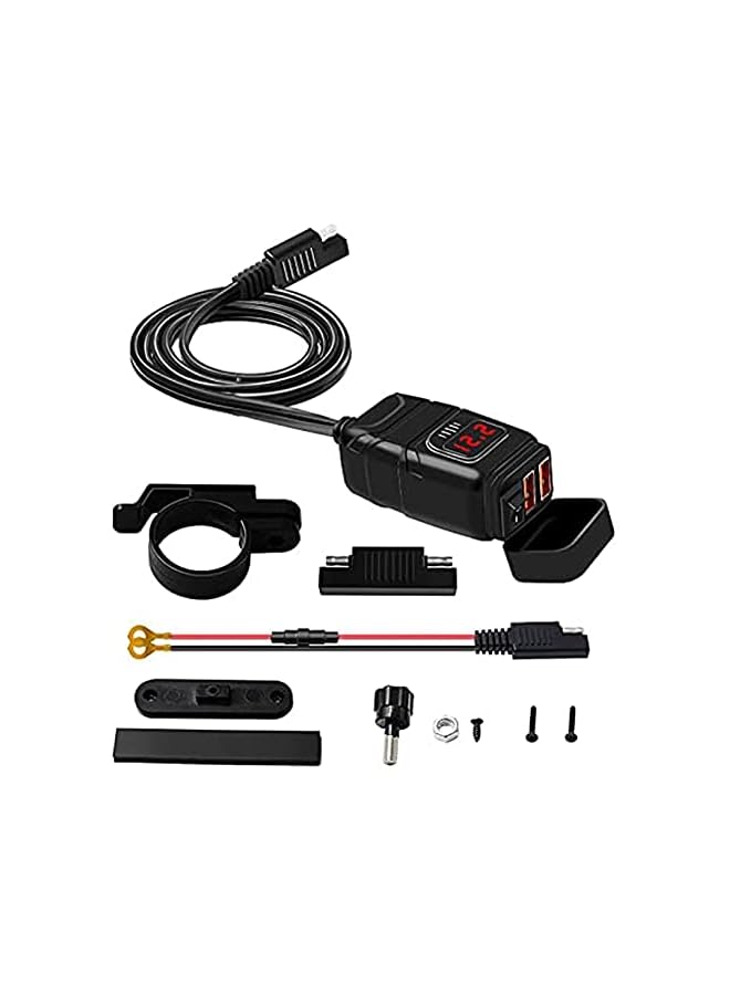 PROMASS Motorcycle Charger SAE to USB Car Charger Adapter, Dual USB Fast Charger and 12V Voltmeter with Independent On/Off Power Switch and 10A Fuse Fast Charging Kit for Phone, GPS, Tablet - Image 3