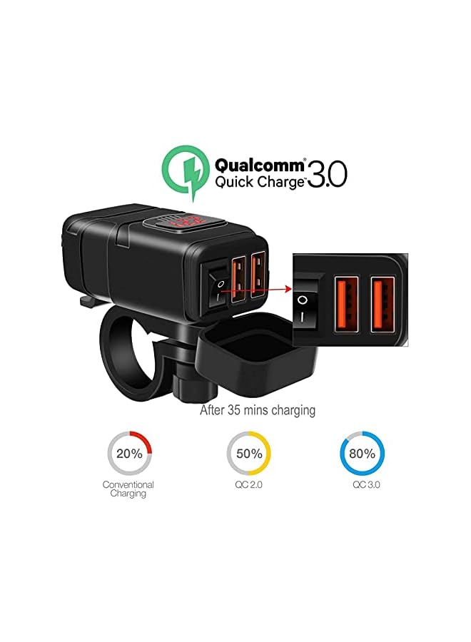 PROMASS Motorcycle Charger SAE to USB Car Charger Adapter, Dual USB Fast Charger and 12V Voltmeter with Independent On/Off Power Switch and 10A Fuse Fast Charging Kit for Phone, GPS, Tablet - Image 5