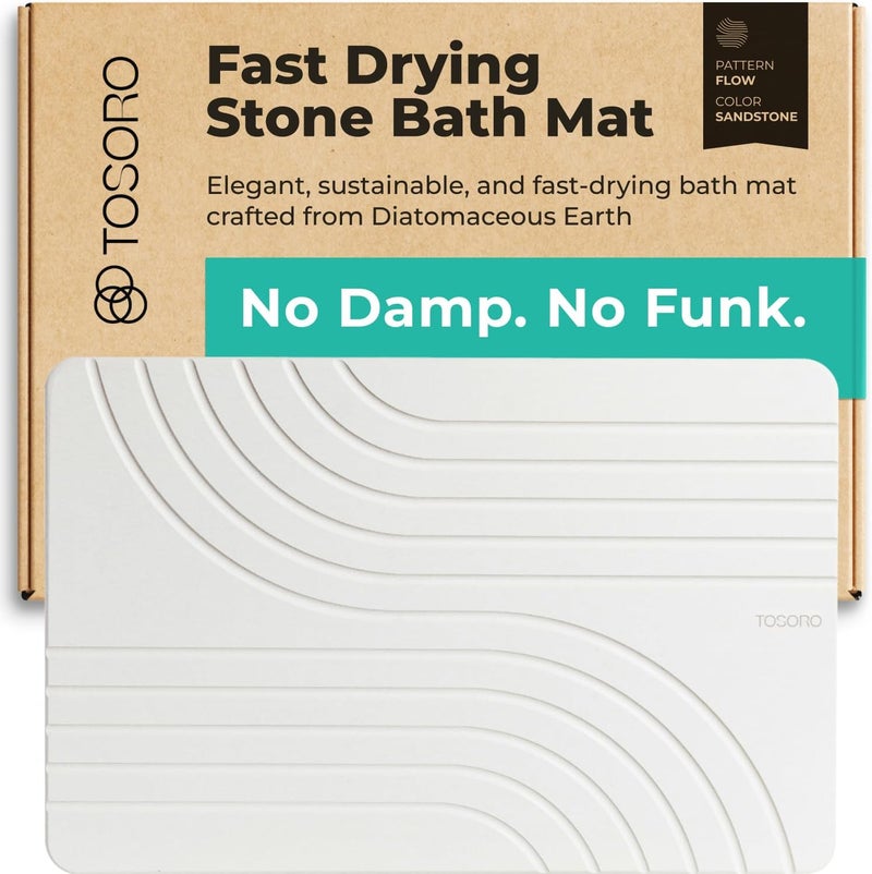 TOSORO Stone Bath Mat - Diatomaceous Earth Shower Mat, Non-Slip, Super Absorbent, Quick Drying, Natural, Easy to Clean (23.5 x 15) Sandstone - Image 2