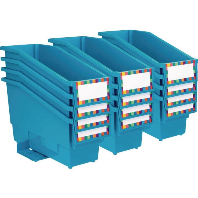 NONTIP BOOK AND BINDER HOLDERS 5 BY 13 BY 7 SET OF 12 21 COLORS AVAILABLE MAGAZINE FOLDER BINS WITH STABILIZER WINGS BUILTIN LABEL HOLDER DURABLE WONT FALL OVER