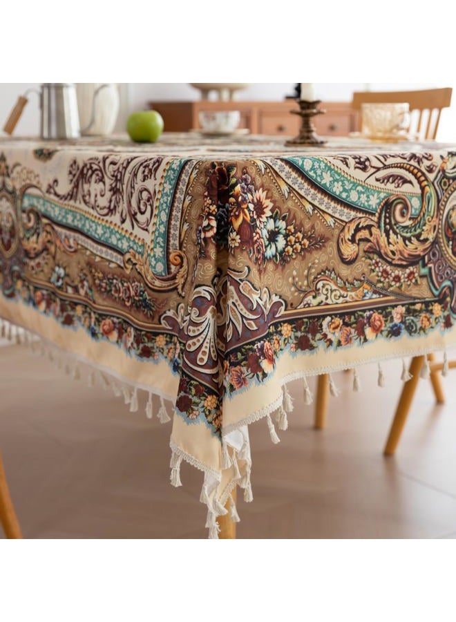Erbnaryx Handblock Print Tablecloth for Square Tables,Fringed Edges with Arab Pattern Tablecloths,Table Cover Cloth Decorative for Kitchen Dining Room,59"x 102" - Image 1