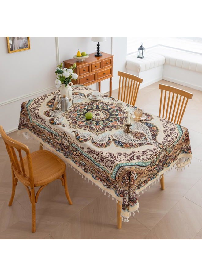 Erbnaryx Handblock Print Tablecloth for Square Tables,Fringed Edges with Arab Pattern Tablecloths,Table Cover Cloth Decorative for Kitchen Dining Room,59"x 102" - Image 2