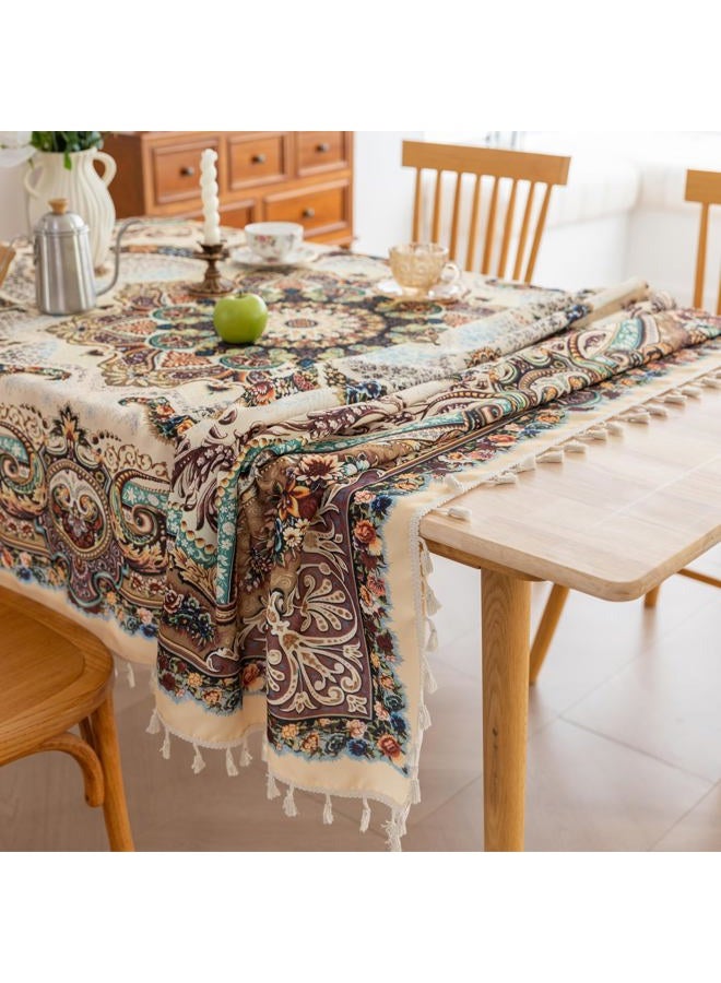 Erbnaryx Handblock Print Tablecloth for Square Tables,Fringed Edges with Arab Pattern Tablecloths,Table Cover Cloth Decorative for Kitchen Dining Room,59"x 102" - Image 3