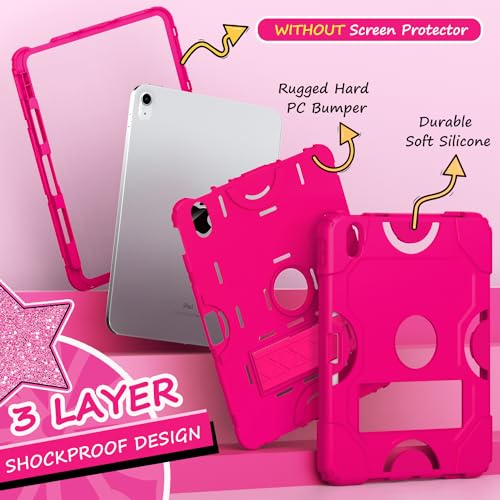 Cantis Case for iPad 11-inch (A16) 2025/ iPad 10th Generation 2022 (10.9 inch), Shockproof Cover 10th Generation with Pencil Holder & Kickstand, Hot Pink - Image 4