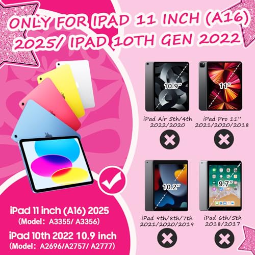 Cantis Case for iPad 11-inch (A16) 2025/ iPad 10th Generation 2022 (10.9 inch), Shockproof Cover 10th Generation with Pencil Holder & Kickstand, Hot Pink - Image 2