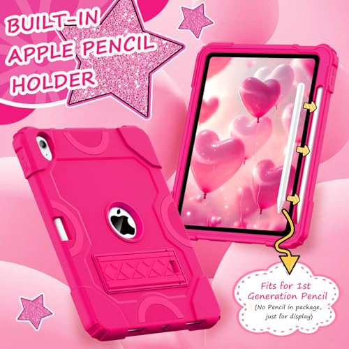 Cantis Case for iPad 11-inch (A16) 2025/ iPad 10th Generation 2022 (10.9 inch), Shockproof Cover 10th Generation with Pencil Holder & Kickstand, Hot Pink - Image 5