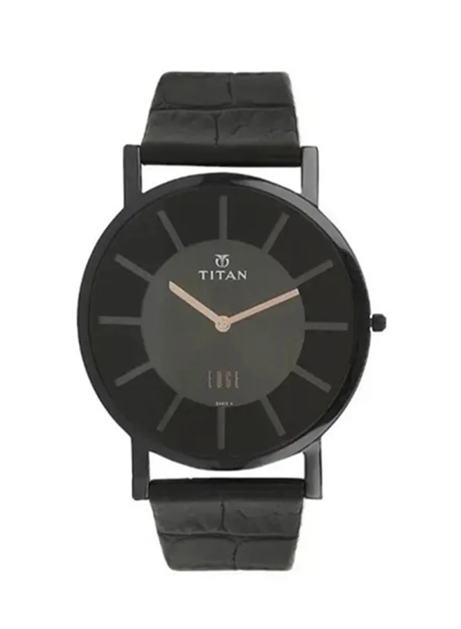 تيتان Titan Quartz Analog Watch for Men Black Dial With Leather Strap