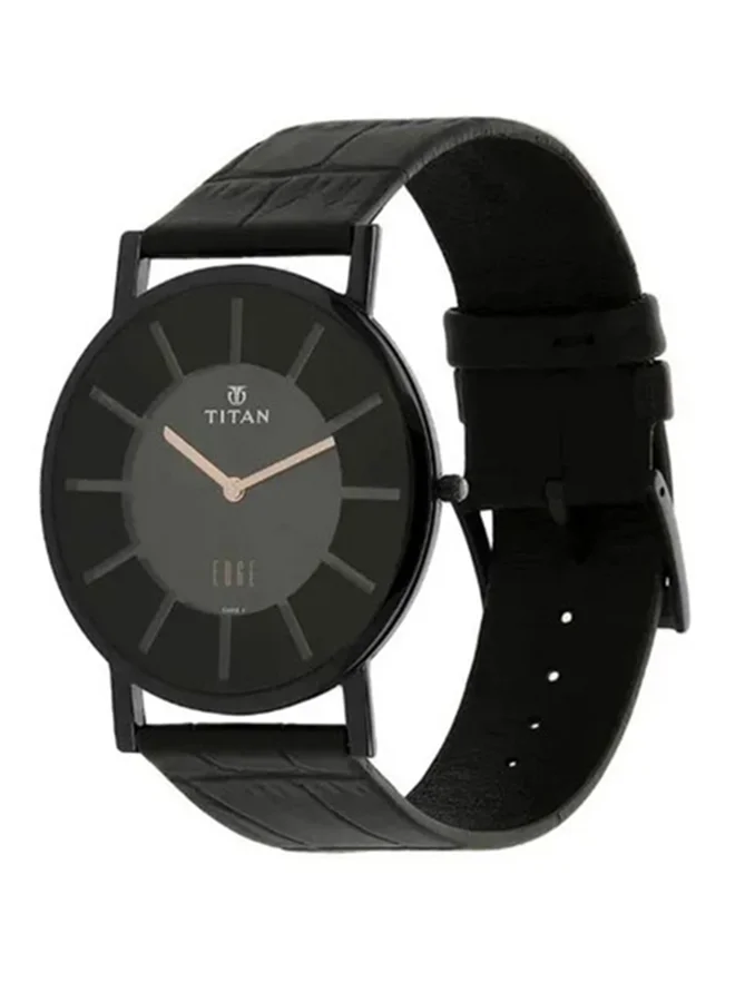 تيتان Titan Quartz Analog Watch for Men Black Dial With Leather Strap