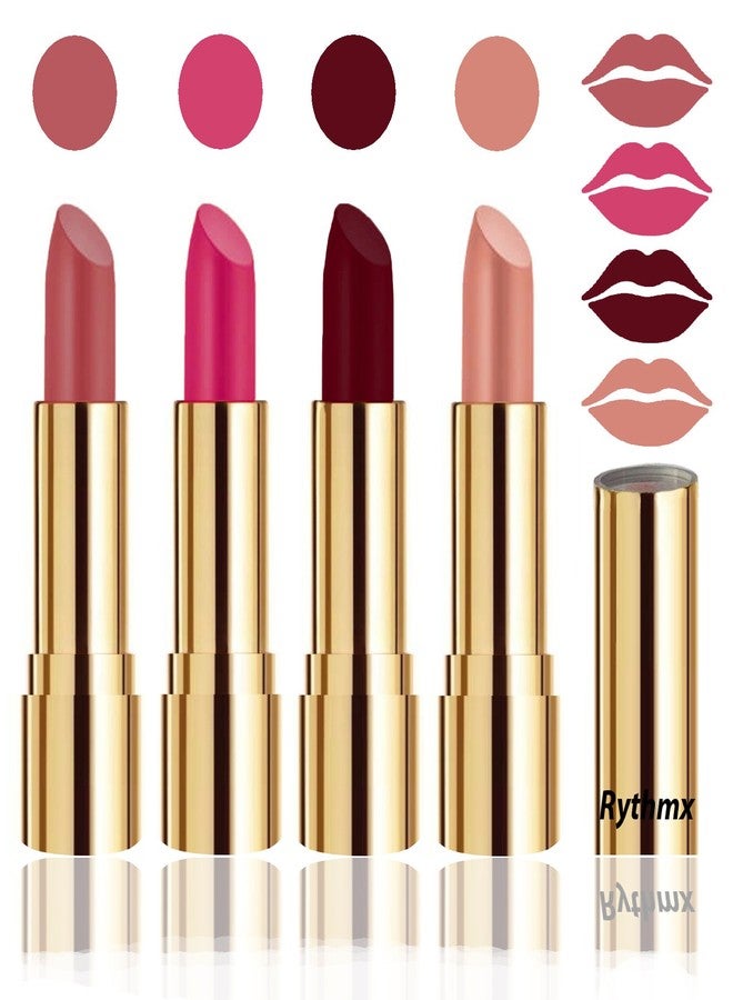 Rythmx Professional Timeless 4 Colors Collection Velvet Touch Matte Lipstick Long Stay on Lips(Dark Nude, Magenta, Maroon, Passion Peach) - Image 1