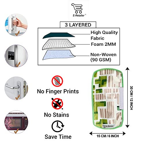 E-Retailer® Polyester 3-Layered Fridge Handle Cover Set of 2Pcs. For Refrigerator and Microwave oven (Color-Geometric Green, Size-12x6 Inches) - Image 2