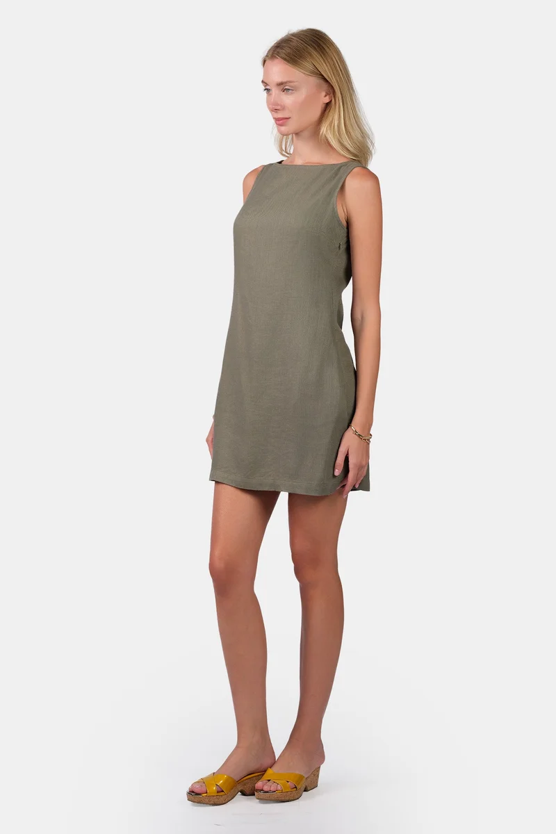 Virgio  Solid Linen Boat Neck Mini Shift Dress for Women for Women | Best Price UAE