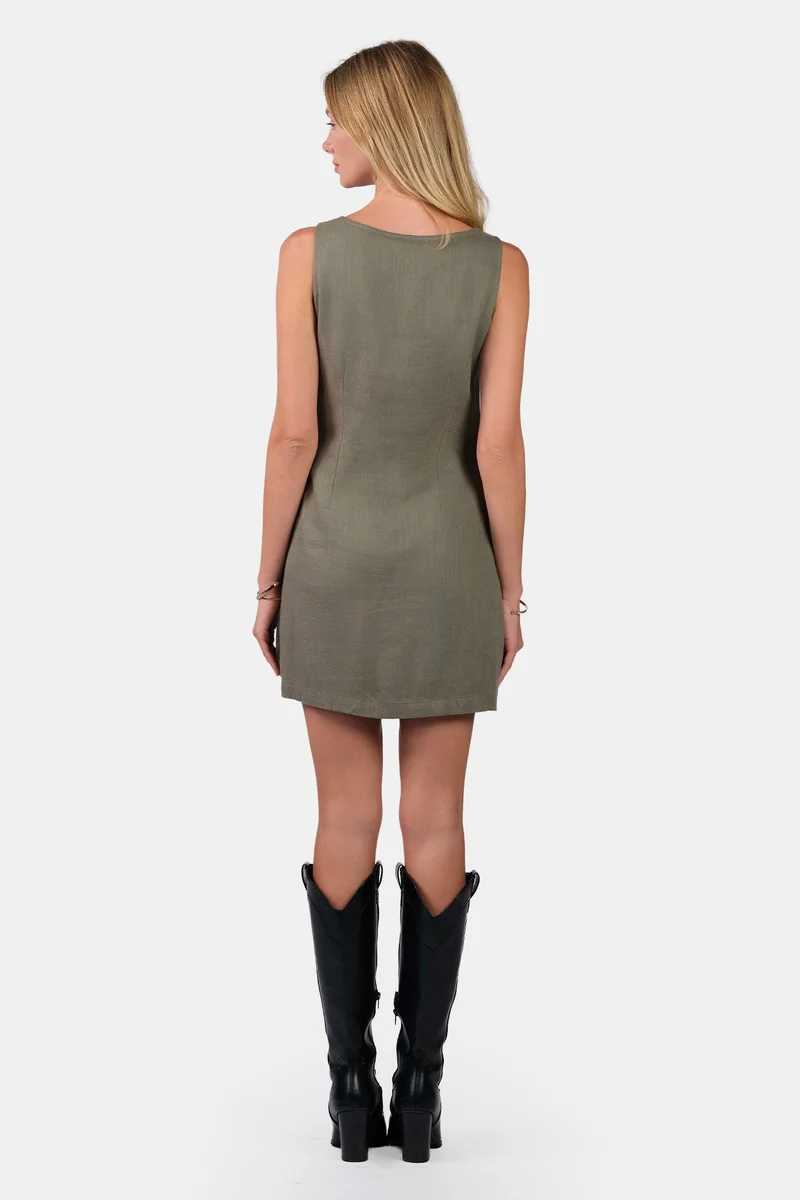 Virgio  Solid Linen Boat Neck Mini Shift Dress for Women for Women | Best Price UAE