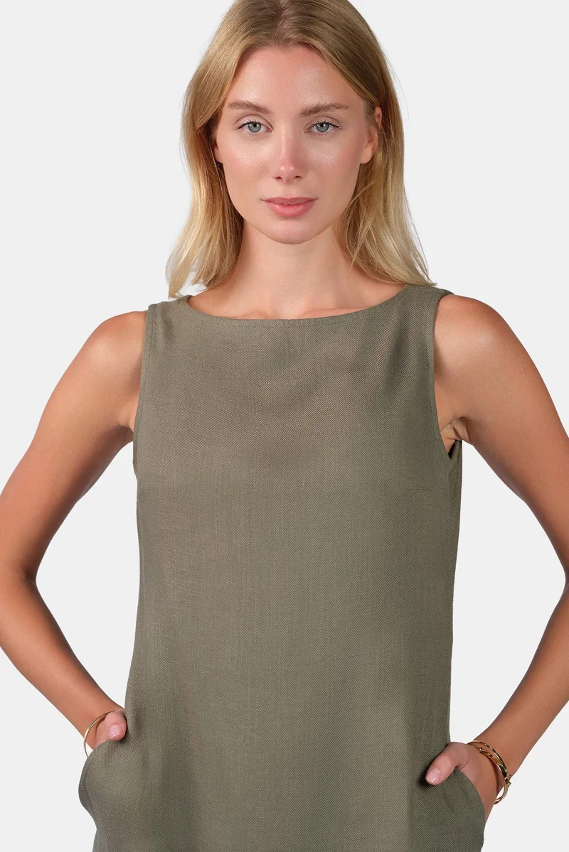 Virgio  Solid Linen Boat Neck Mini Shift Dress for Women for Women | Best Price UAE