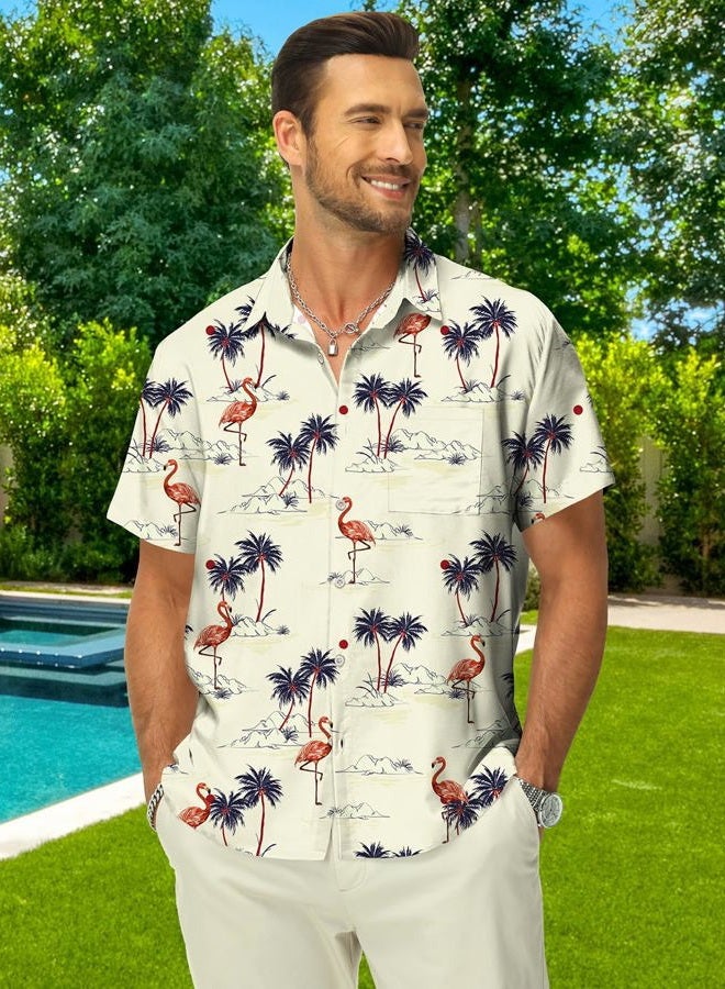 KYKU Men's Button Hawaiian Shirt: Beach Casual Short Sleeve Summer Clothing, Dark Navy Hawaiian Men Button Down Shirt, L - Image 4