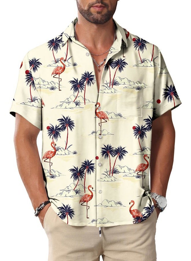 KYKU Men's Button Hawaiian Shirt: Beach Casual Short Sleeve Summer Clothing, Dark Navy Hawaiian Men Button Down Shirt, L - Image 1