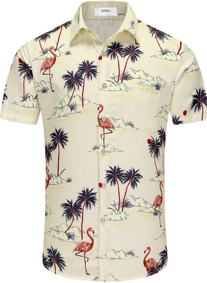 KYKU Men's Button Hawaiian Shirt: Beach Casual Short Sleeve Summer Clothing, Dark Navy Hawaiian Men Button Down Shirt, L - Image 2